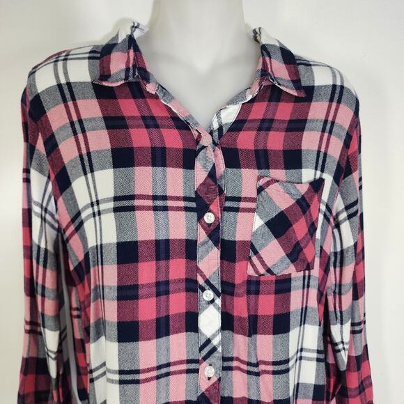 Rails Hunter Plaid Long Sleeve Button Up Shirt Mulberry White Indigo Small Soft - Picture 3 of 12